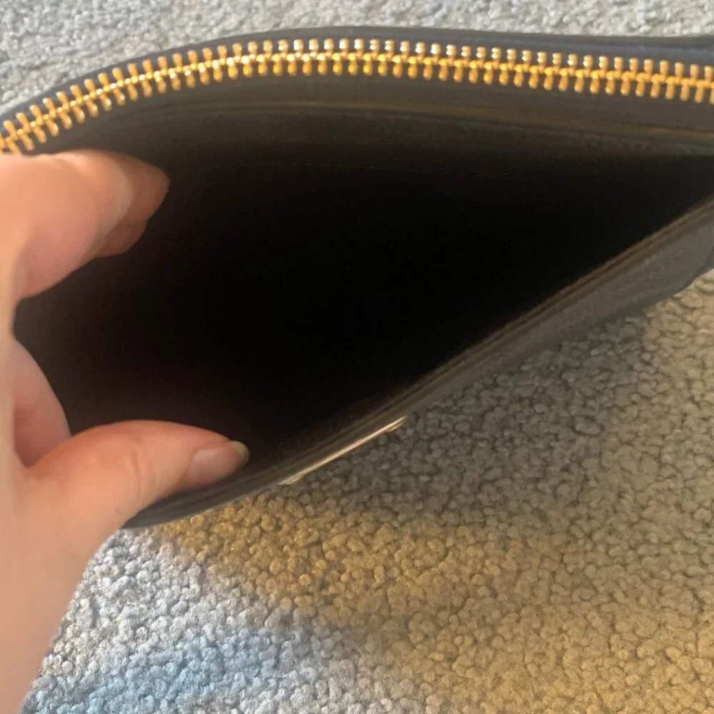 COACH DARK NAVY BLUE PEBBLED LEATHER CLUTCH WITH WRISTLET STRAP